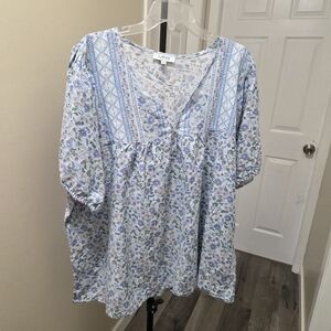 MyStyle Cotton And Viscose Blend Plus Size Blue Floral Top
